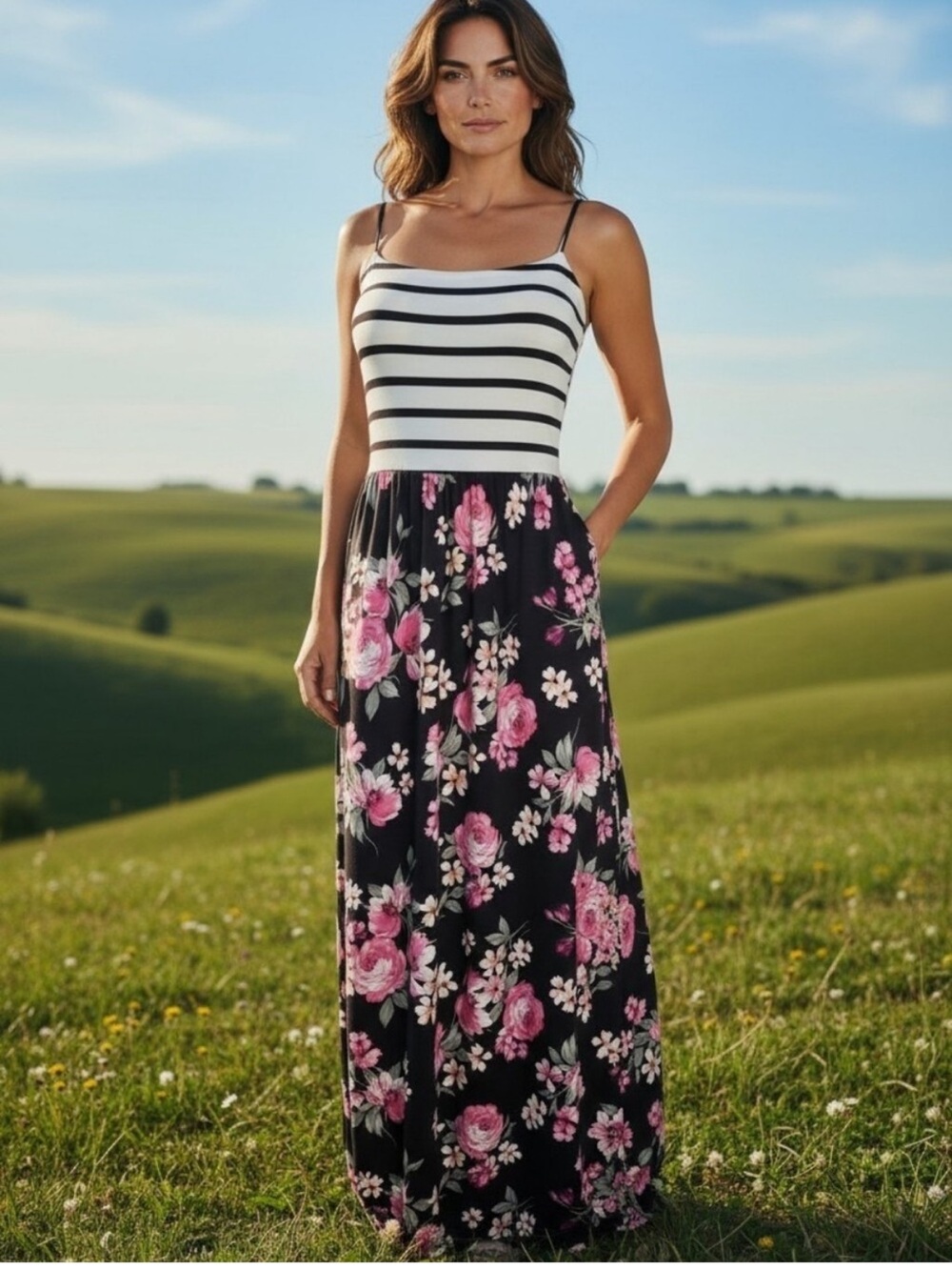 Vanilla Bay NWT Black & White Striped Dress with Pink Accents